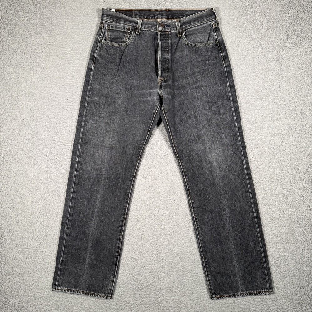Levis Jeans Mens 30x28 Black 501 Straight Fit Button Fly Denim Casual Preppy